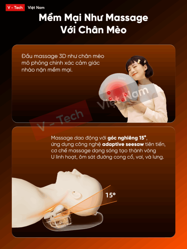 Gối Massage Cổ Và Lưng  Breo P2 – Đấm Bóp Làm Nóng