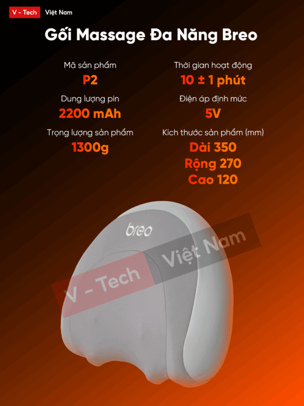 Gối Massage Cổ Và Lưng  Breo P2 – Đấm Bóp Làm Nóng