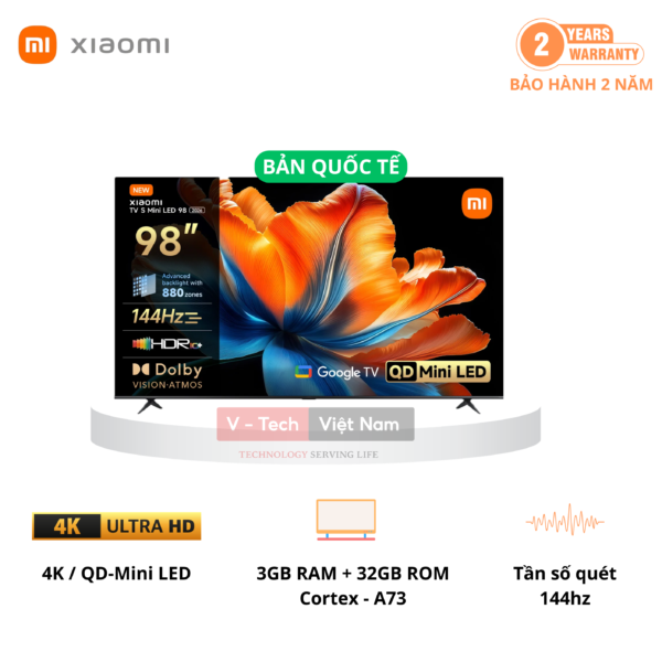 Xiaomi Smart Display S Mini LED 98 2026 | 98 Inch – QD-Mini LED – 4K/144Hz – 3GB/32GB