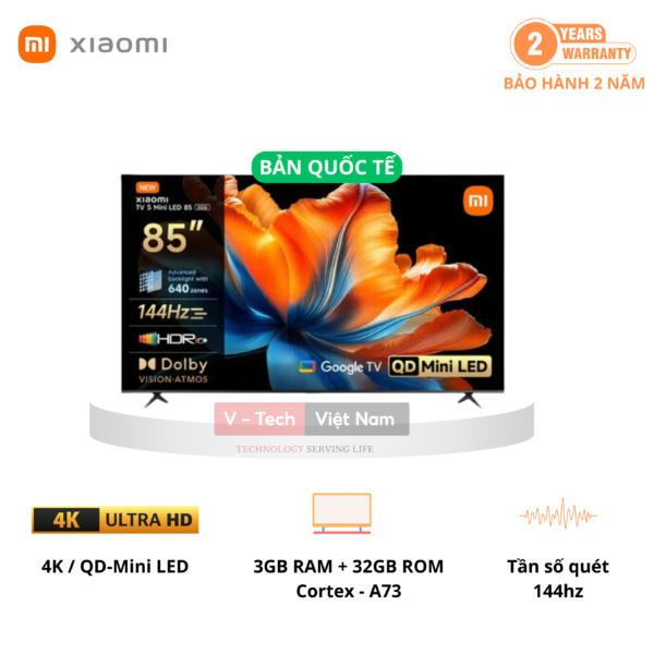 Xiaomi Smart Display S Mini LED 85 2026 | 85 Inch – QD-Mini LED – 4K/144Hz – 3GB/32GB
