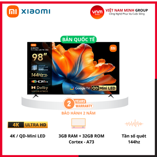 Xiaomi Smart Display S Mini LED 98 2026 | 98 Inch – QD-Mini LED – 4K/144Hz – 3GB/32GB