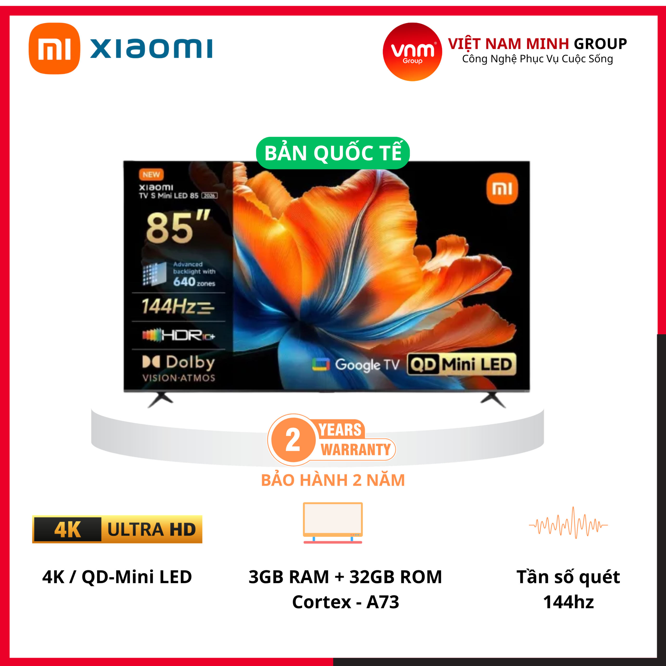 Xiaomi Smart Display S Mini LED 85 2026 | 85 Inch – QD-Mini LED – 4K/144Hz – 3GB/32GB