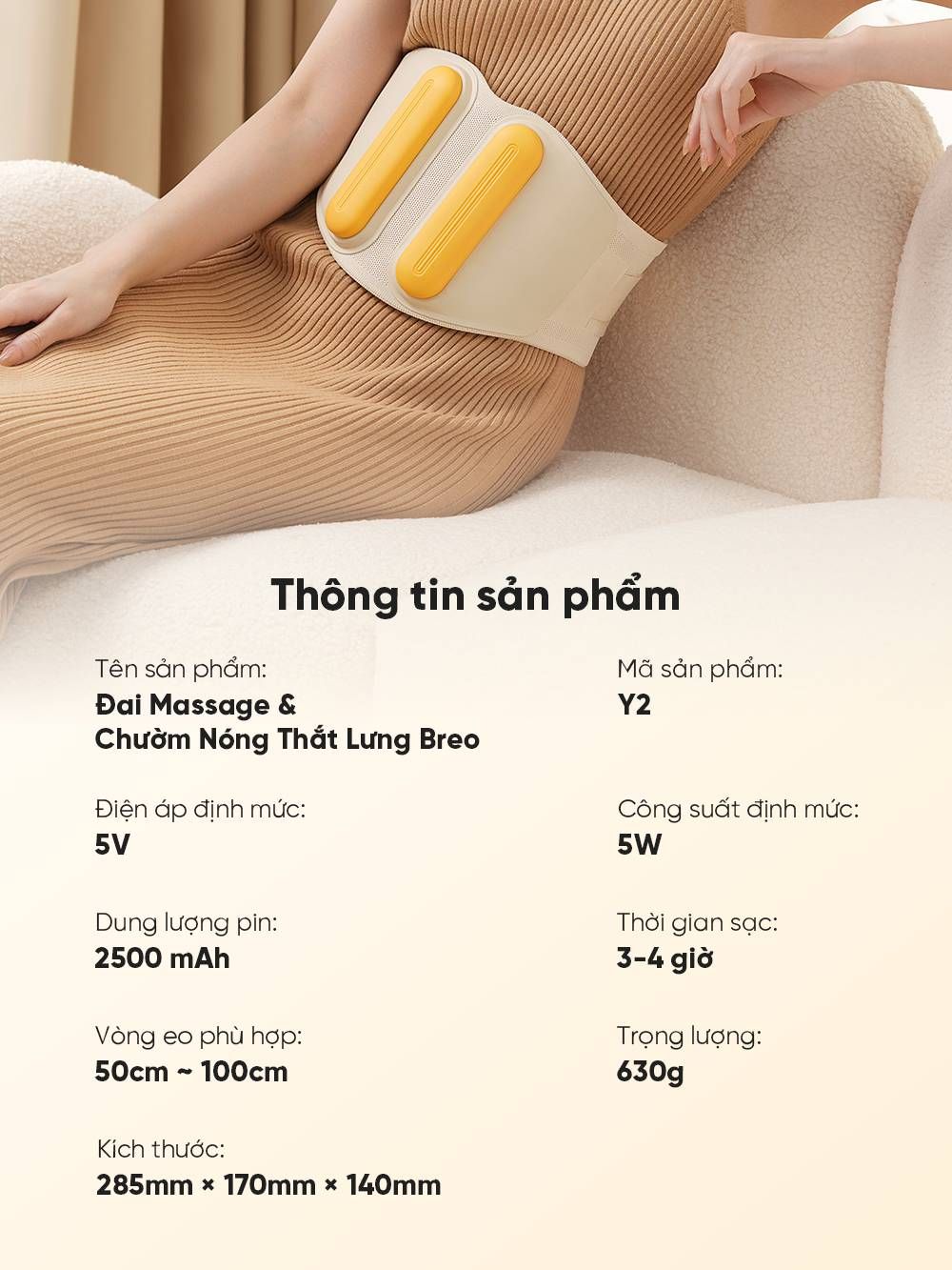  Đai Massage Chườm Nóng Bụng Và Thắt Lưng Breo Y2 