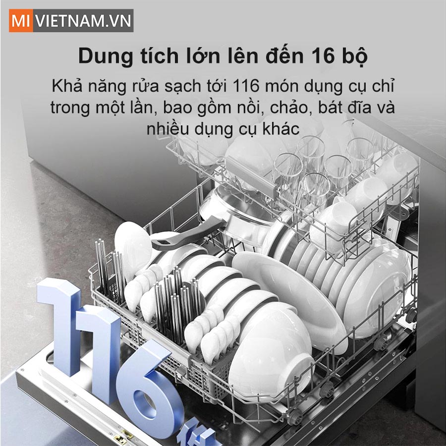 Dung tích lớn cho khả năng rửa sạch 16 bộ chén bát một lần