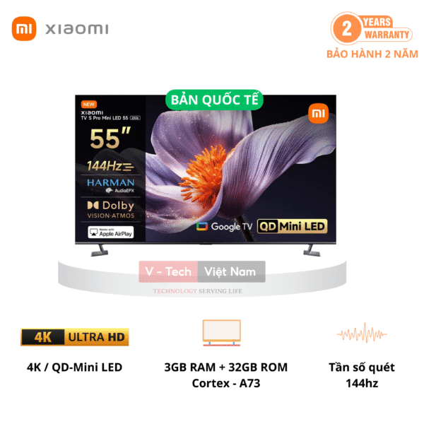 Tivi Xiaomi S Pro Mini LED 55 2026 – Bản Quốc Tế – 4K/144Hz – 3GB/32GB