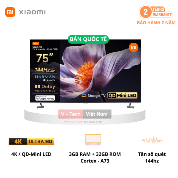 Tivi Xiaomi S Pro Mini LED 75 Inch 2026 – Màn Mini LED 4K Bản Quốc Tế