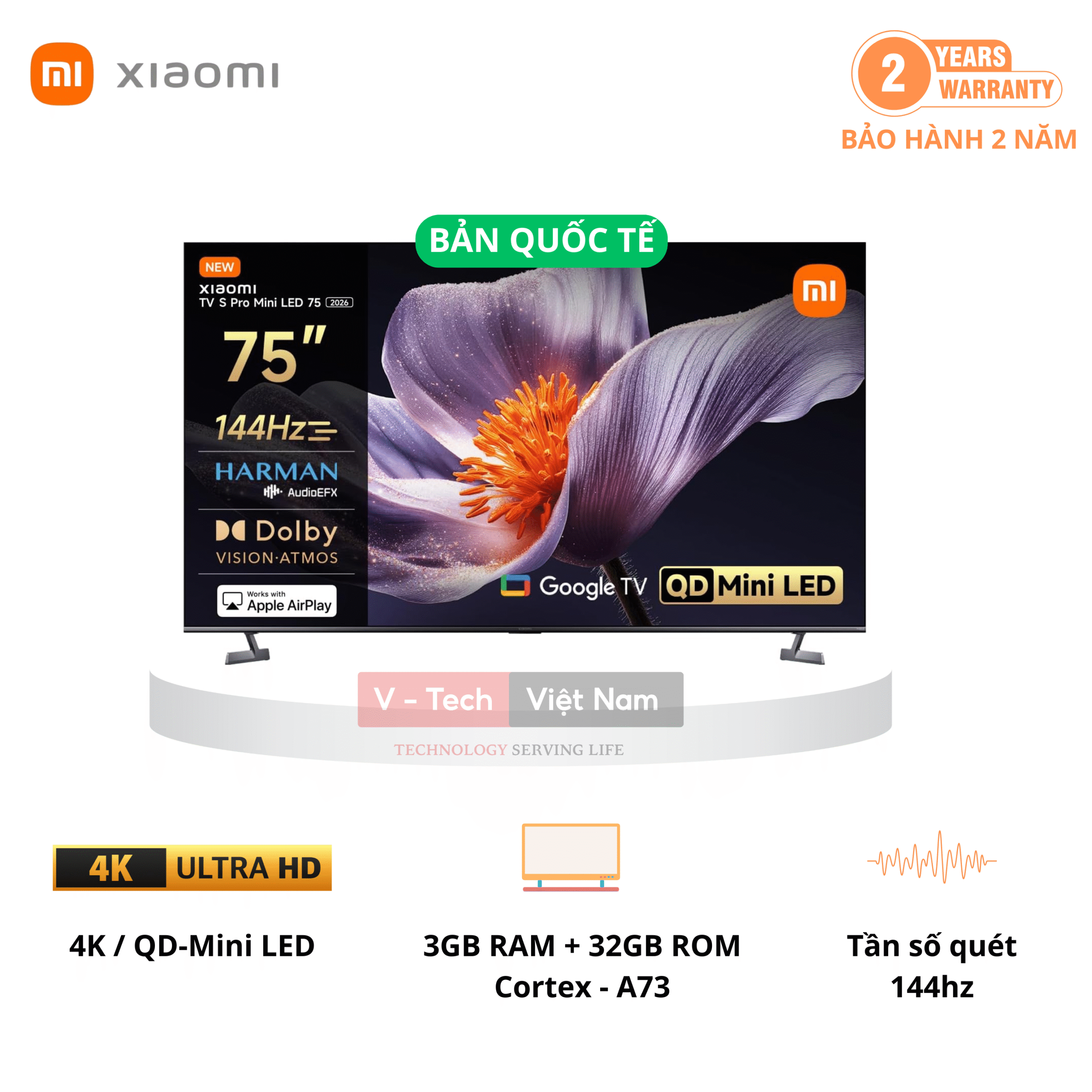 Tivi Xiaomi S Pro Mini LED 75 Inch 2026 – Màn Mini LED 4K Bản Quốc Tế