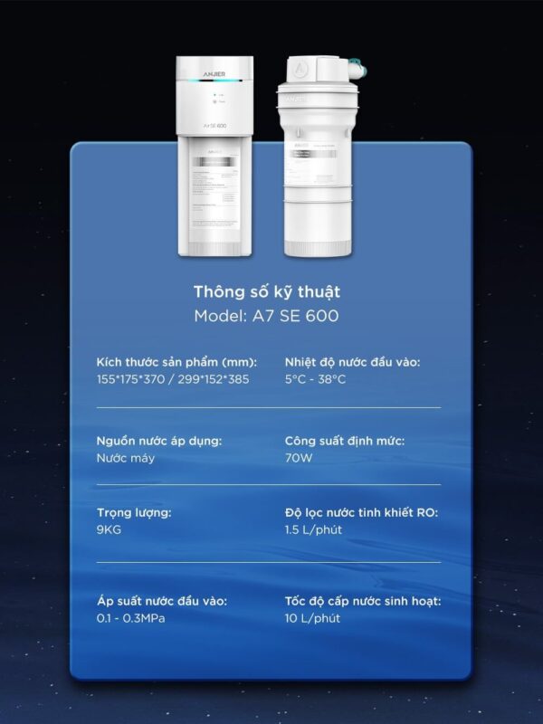 Máy lọc nước âm tủ bếp uống & rửa ANJIER A7 SE