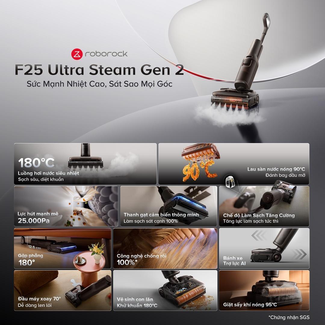 Roborock ra mat F25 Ultra Steam Gen 2 May hut bui lau san hoi nuoc 180°C lam sach sat mep hieu qua 1 - Việt Nam Minh Group - Vua Công Nghệ